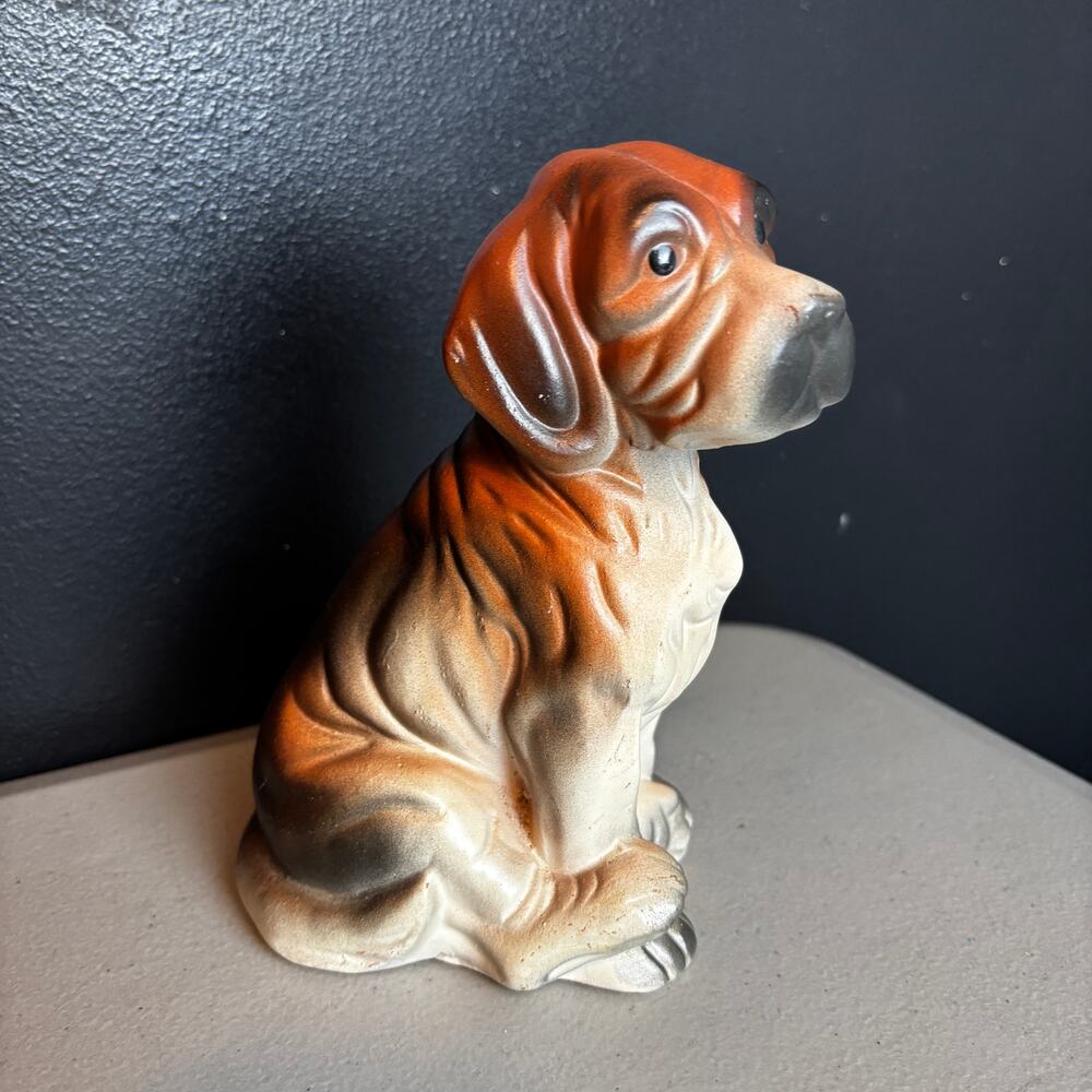 Vintage Porcelain Sitting Dog Hound Figurine Pottery 7" Taiwan Mans Best Friend